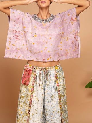 Ecoprinted Handwoven Kimono Crop Top Pink Bageeya