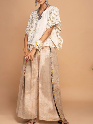 Ecoprinted Handwoven Kimono Crop Top White & Grey Bageeya