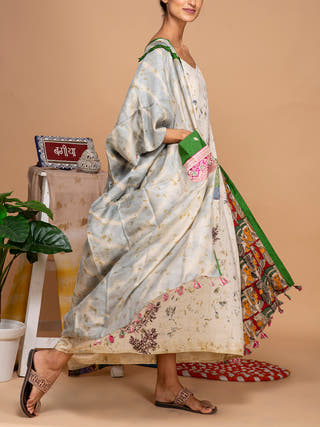 Ecoprinted Handwoven Reversible Paasbaan Kimono Jacket Grey Bageeya