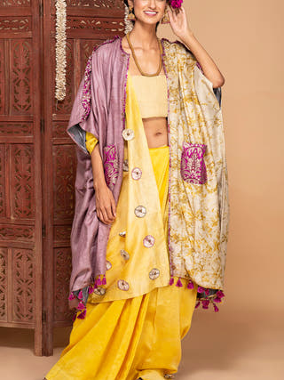 Ecoprinted Handwoven Reversible Paasbaan Kimono Jacket Beige Bageeya