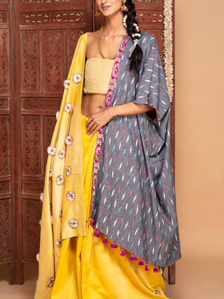 Ecoprinted Handwoven Reversible Paasbaan Kimono Jacket Beige Bageeya