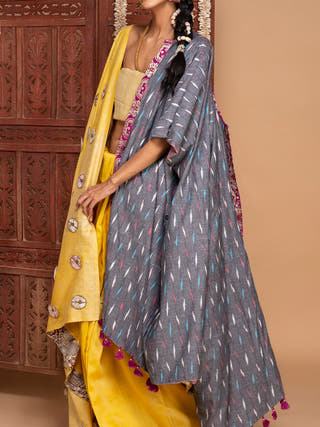 Ecoprinted Handwoven Reversible Paasbaan Kimono Jacket Beige Bageeya