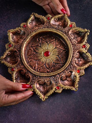 Nine Diya Plate