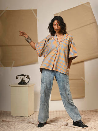 Taana Baana Notch Collar Kaftan Top Prathaa