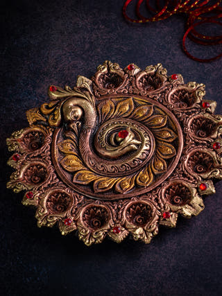 Peacock Eleven Diya Plate