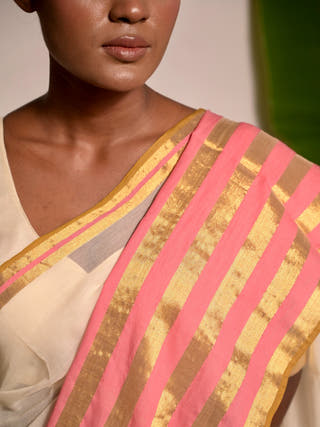 Chandramaya Cream White Cotton Saree