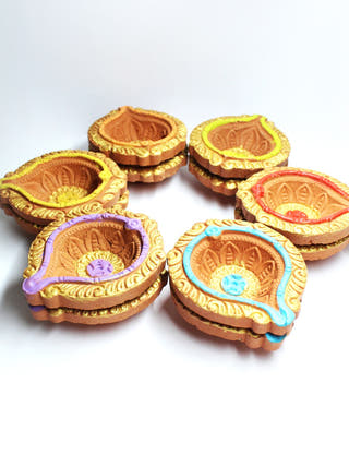 Golden Ring Motiff Diya Diwali Special - Set of 12