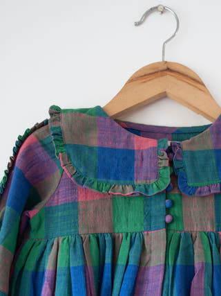 Spring Up Peter Pan Collar Dress In Handwoven Multi-Color Checks