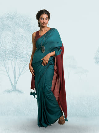 Dil Ki Tamanna Bottle Green Handloom Cotton Acrylic Saree