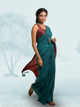 Dil Ki Tamanna Bottle Green Handloom Cotton Acrylic Saree