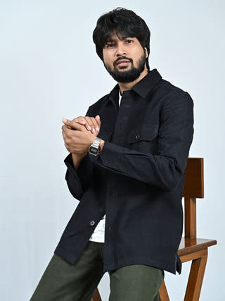 Classic Handwoven Overshirt | Black