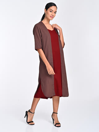 Coffee Overlay Slip Dress Set Saltpetre