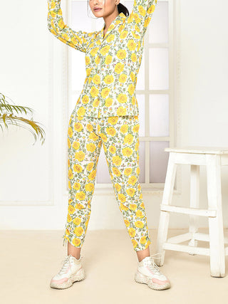Elaura Handprinted Cotton Co-ord sets women Yellow Expressions By UV