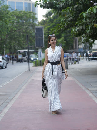 Aarti White Gray Striped Hand Block Cotton Saree Classic Pattern