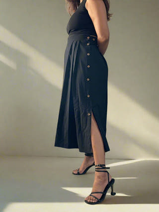 Black Maxi Skirt With Button Detail