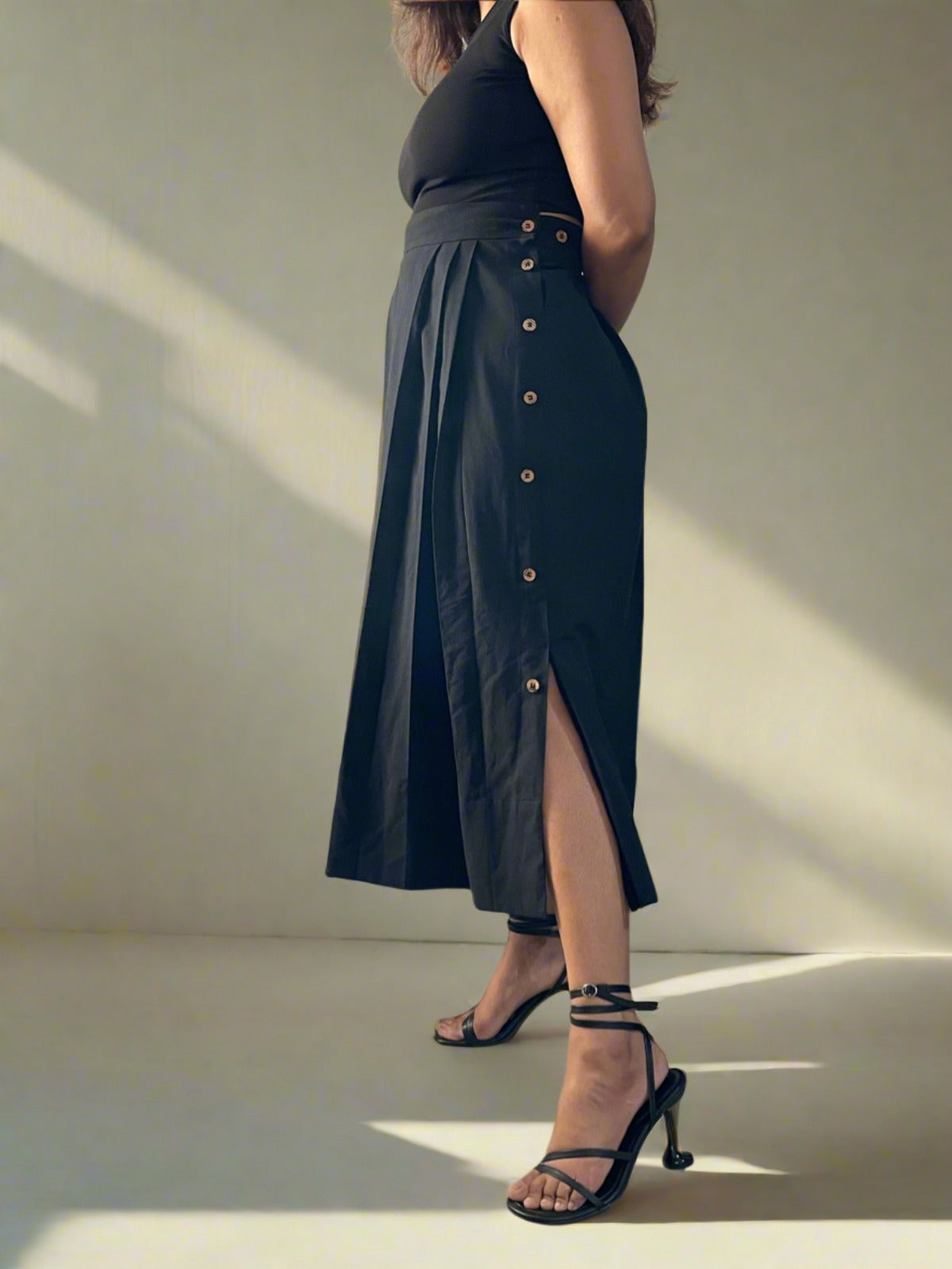 Black Maxi Skirt With Button Detail