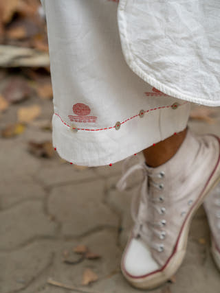 SHVET Jamdani Flare Pants White