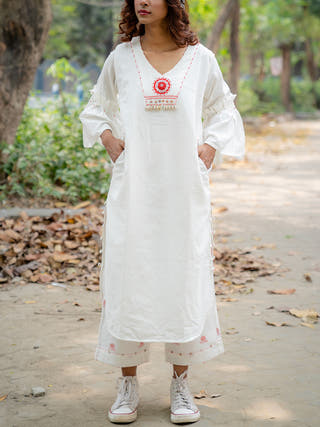 SHVET Jamdani Flare Pants White