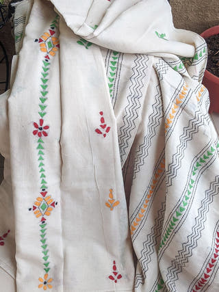 Kantha Embroidery Work Saree Off White