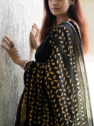 Applique Work Saree Black