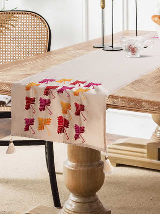 Hand Embroidered Table Runner Beige