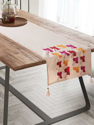 Hand Embroidered Table Runner Beige