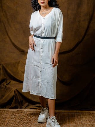 Shvet Full Kaftan White - Cotton Kurta for women in Off white color
