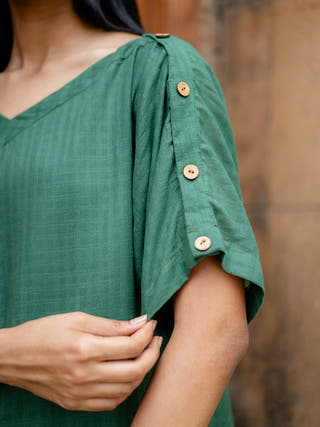 Green Hand- embroidered A-Line Dress Krushnachuda