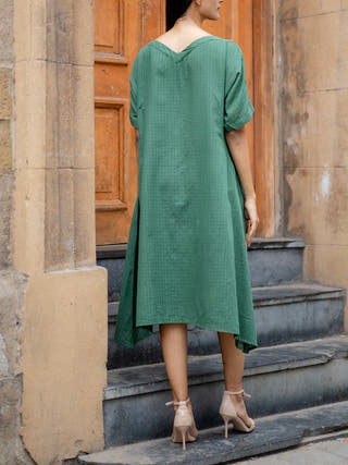 Green Hand- embroidered A-Line Dress Krushnachuda