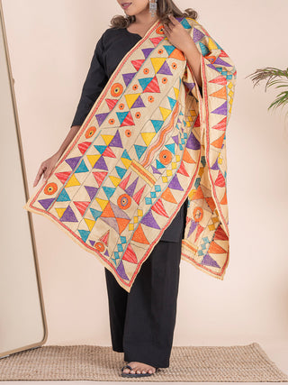 Katha Embroidery Floral Stole Multicolour Sonar Swapna