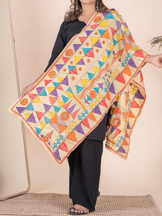 Katha Embroidery Floral Stole Multicolour Sonar Swapna
