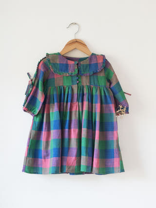 Spring Up Peter Pan Collar Dress In Handwoven Multi-Color Checks