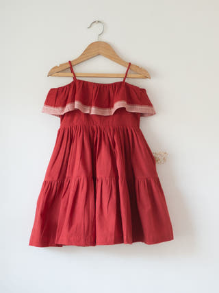 Fool’S Paradise Tiered Maxi Dress In Red Handwoven Cotton