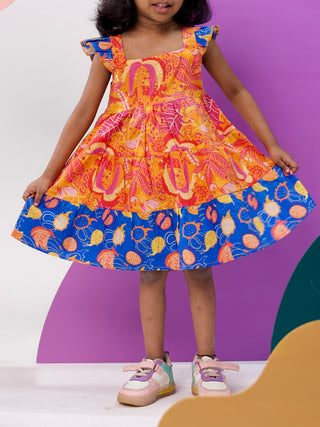 Tango Tropics Printed Tiered Dress Orange Miko Lolo