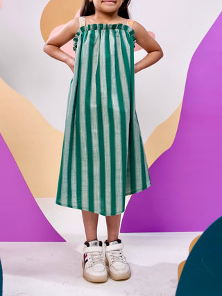 Lush Striped Tie-Up Maxi Dress Green Miko Lolo