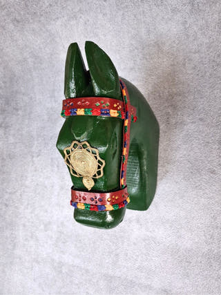 Hand Crafted Fusion Art Horse Head Wall Decor | Green