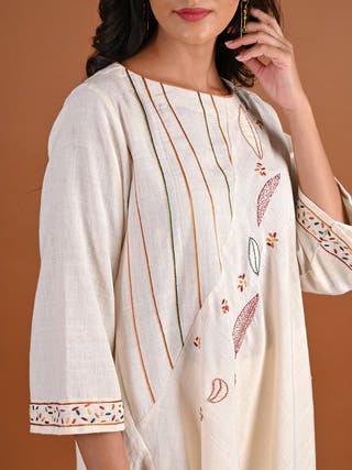 Zoya Asymmetric Bias Kurta - Organic Kala Cotton Kurta for women in Natural White color