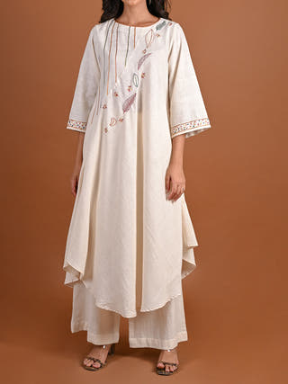 Zoya Asymmetric Bias Kurta - Organic Kala Cotton Kurta for women in Natural White color