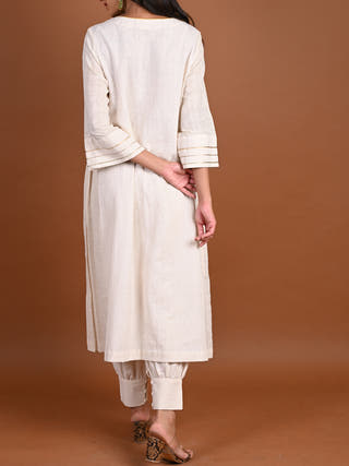 Aayat Side Pleated Panels Kurta - Organic Kala Cotton Kurta for women in Natural White color
