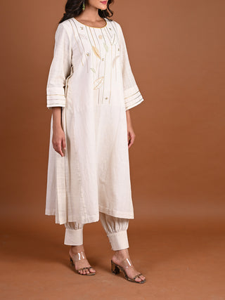 Aayat Side Pleated Panels Kurta - Organic Kala Cotton Kurta for women in Natural White color