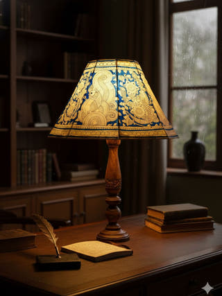 Blue Floral Peacock Hand Painted Tholu Bommalata Lamp Shade
