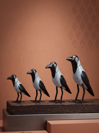Kaga Handcrafted Wooden Crow Family