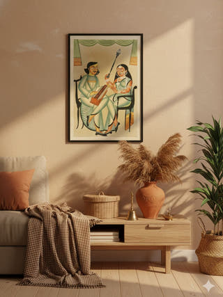 Babu Playing Music with His Lover Wall Frame | Unframed