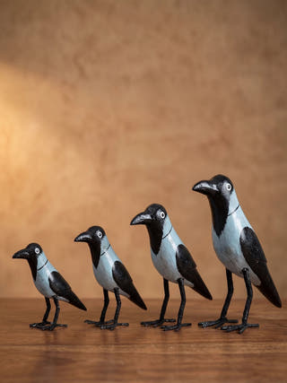 Kaga Handcrafted Wooden Crow Family