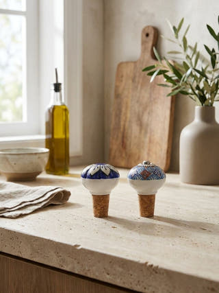 The Bagh Blue Pottery Cork Bottle Cap | Set Of 2