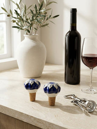 The Bagh Blue Pottery Cork Bottle Cap | Set Of 2
