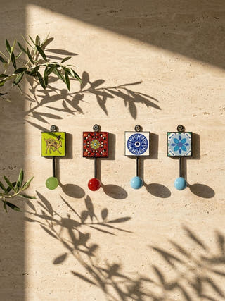Khoonti – Set of Metal And Blue Pottery Wall Hooks
