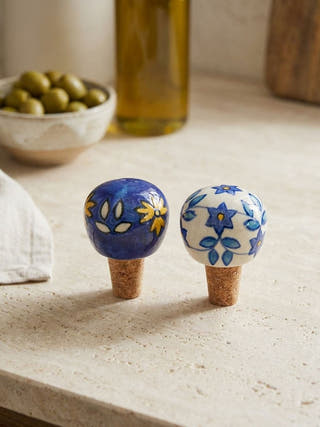 The Midnight Bloom Blue Pottery Cork Bottle Cap | Set Of 2