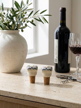 The Shiraz Blue Pottery Cork Bottle Cap | Set Of 2