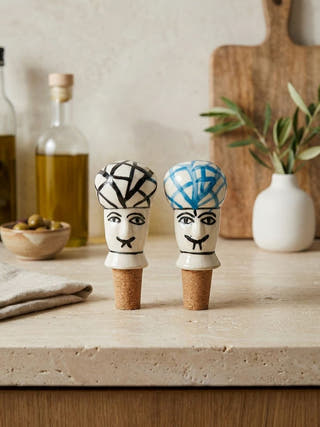 The Jaipur Sultan Blue Pottery Cork Bottle Cap | Set Of 2